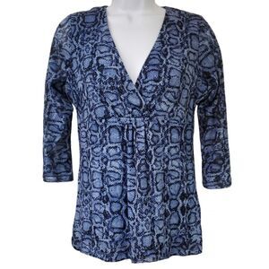 Mesh-sleeved snakeskin design blouse by Liz Claiborne / Women's Petite Medium